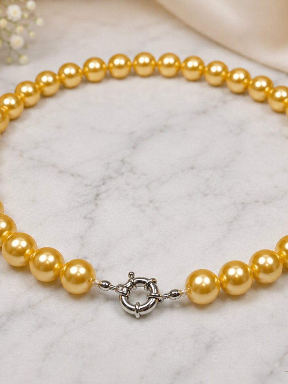 Pearl-32--Gold Akoya Shell Pearl Choker Necklace 10mm